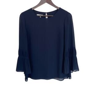 Hobbs London Navy Blue Bell Sleeve Blouse - Size 6